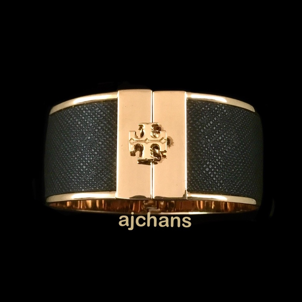 NEW Tory Burch Logo Gold & Black Bangle Bracelet